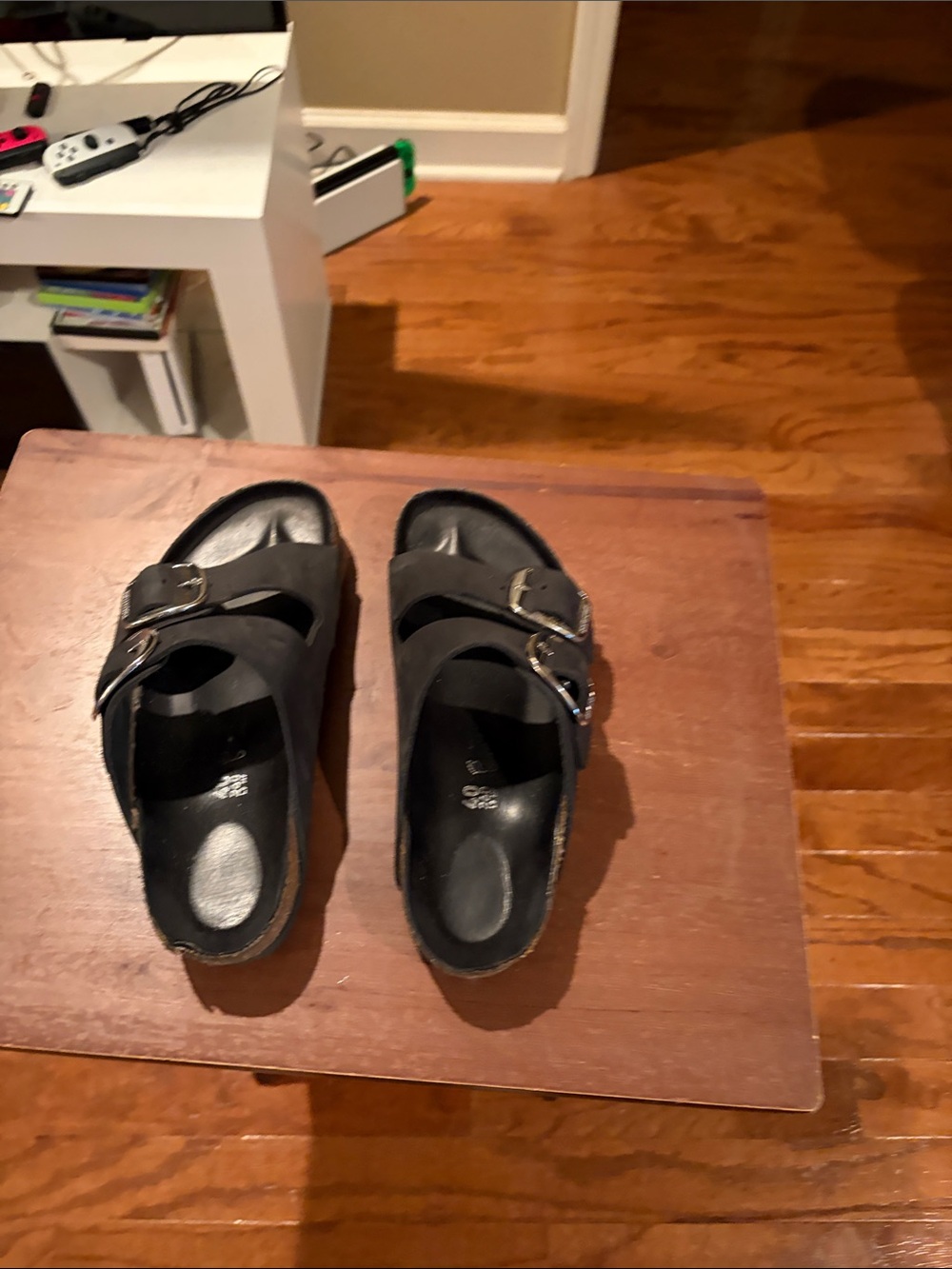 Birkenstock Black Double-Buckle Nubuck Slide Sandals - Picture 2 of 5